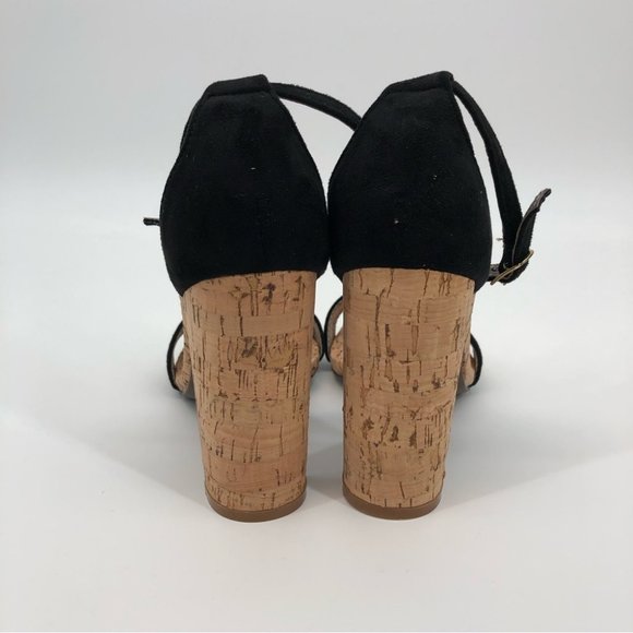 Lov Mark Black & Tan Suede Cork Heels | Adjustable Strap - Picture 5 of 7